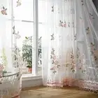 European Sheer Curtains Floral Embroidery Tulle Curtain Window Panel Curtain