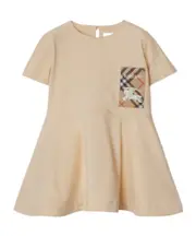 Burberry Kids Check Label Crewneck Flared Dress 18M,6M,12M Nude
