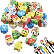 42Pcs Christmas Pencil Top Erasers for Kids Bulk, Cute Cap Erasers Mini Christmas Erasers Toppers for Party Favors Goodie Bags Stuffers Stocking Stuffers Holiday Gifts Classroom Rewards