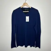 New NWT Mens Theory Wool V-Neck Dark Blue Pullover Sweater Size XL MSRP $285