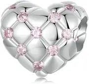 [Teleye] Love Heart Diamond Pattern Bead Charm 925 Sterling Silver Charm Fits for Pandora Bracelet Necklace,BSC1054, Cubic Zirconia, Created Cubic Zirconia