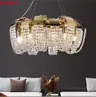 Luxury Champagne Gold Crystal Round Long Chandelier Restaurant Living Room Light