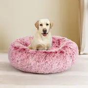 Pawz Pet Dog Calming Bed Cat Warm Soft Plush Round Washable Removable Cover Pink