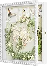 SZQINJI Shadow Box Frame 11x14 Deep Large Shadow Box Display Cases Wood Memory Box with Diamond Shape Door Vintage Lock for Graduation Medals Photos Baby Wedding Flower Pet Memorial Keepsakes White