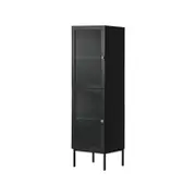 Oikiture Storage Cabinet Tall Tempered Glass Door Black 141cm
