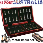 Upscale Metal Chess Set Wooden Folding Chessboard Travel Board Games Party Decor