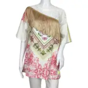 Desigual Women Top T-shirt Multicolor Casual Fringes Details Size M gi68