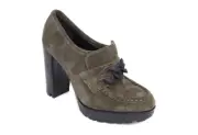 Kenneth Cole New York Justin Lug High Heel Loafers Khaki Suede Size 7.5 240355