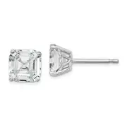 Sterling Silver Cheryl M Rhodium-Plated Asscher-Cut 7mm Cz Square Post Stud Earrings