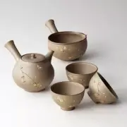Teapot set - SEIHO TSUZUKI - Flower - 1 pot, 1 cooling bowl, 5 teacups Tokoname