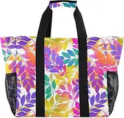[sanluoli] Beach Tote Collapsable Beach Tote Bag Sandproof with Handles Travel Laundry Bag, Purple Pink Leaves, 1 size