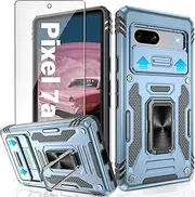 [Jshru] for Google Pixel 7a Case with Screen Protector and Slide Camera Cover | Pixel 7a Case with Ring Kickstand | Anti-Scratch Phone Cover for Google Pixel 7a,Light Blue