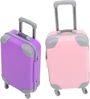 KOMBIUDA 2pcs Dolls Travel Suitcase with Trolley Miniature Luggage for Dollhouse Kids Play Mini Suitcase Portable Dolls Storage Case