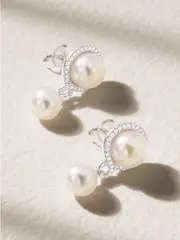 [Mikimoto] Mikimoto - 18-karat White Gold, Diamond And Pearl Earrings - Silver - One size One size Silver