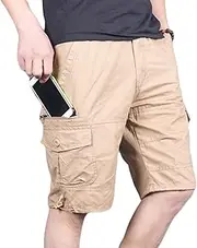 [Generic] Men's Classic Cargo Stretch Short Fit Multi Pocket Half Jean Comfortable Elastic Waist Casual Work Shorts