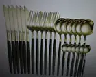 24 Piece Stainless Steel Cutlery Set Gold & Black Heavy Silverware Set