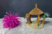 Fish Tank Aquarium Small Scale Tiki Hut And Purple Anemone New Without Box