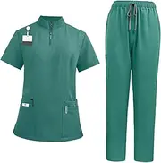 [Tadill] Nursing Scrub Set Nurse Workwear for Beauty Center Pet Groomer, Green, XXL