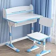Kids Desk and Chair Set,Height Adjustable Children School Study Table,Children Writing Desk with Storage Rack, Suitable for Reading,Drawing and Learning (Color : Blue)