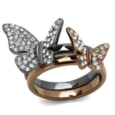 Womens Ring Butterflies Charcoal Brown Anillo Para Mujer y Ninos Girls 316L Stai