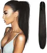 Ponytail Extensions Braid Ponytail Hairpiece Straight Long Claw Clip-in Hair Extension Synthetic Hair Extension Braid Extension for Women (Dark Brown)