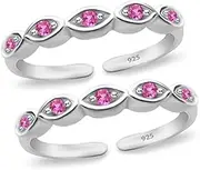 [Tongari] Ruby CZ Adorned Band Design Silver Toe Rings in Pure 92.5 Sterling Silver for Women, Adjustable, Non-Precious Metal, No Gemstone