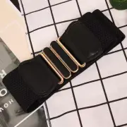 Women Wide Elastic Stretch Waist Belt Gold Bucket Black Belt Wide Waist Belt