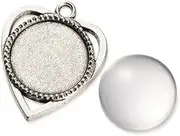 Angoily 2pack Vintage Jewelry Pendant Kit of Heart Round Glass Tray Bezel Pendants Antique Silver Finish for Crafting Unique Accessories
