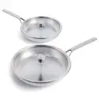 Tri-Ply Stainless Steel 10" & 12" Frying Pan Skillet Set with Glass Lids, Pro...