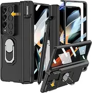Ninki Compatible Samsung Galaxy Z Fold 2 Case with S Pen Holder & Sliding Camera Cover, 5 in 1 Magnetic Hinge Case for Samsung Z Fold 2 with Screen Protector, Black