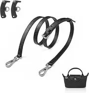 [Proxima Direct] Leather Shoulder Strap for Mini Longchamp Pouch Adjustable Free Punching Purse Strap Crossbody Handbag Replacement (Black Silver)