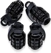 MEAJOO 4 PCS Chrome Grenade Tire Valve Stem Caps, Stainless Steel Tire Valve Caps Wheel Valve Caps for Cars,Trucks, SUV, Motorcycles, Bicycles (Blcak)
