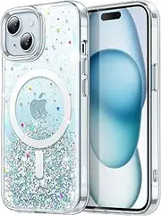 JETech Glitter Case for iPhone 15 6.1-Inch Compatible with MagSafe, Clear Cute Bling Sparkle for Women and Girls, Shiny Shockproof Magnetic Sparkly Phone Cover (Blue)