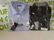2 NEW GALAXY BY HARVIC BUTTON DOWN DRESS SHIRTS 1 BLACK SHORT SLEEVE 1 LONG BLUE