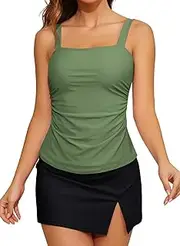 [SHEKINI] Women's Vintage Tankini Sets Ruched Tummy Control Two Piece Swimsuit Plus Size Swimwear