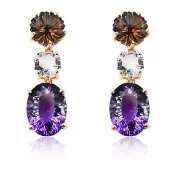 Smoky Quartz, White Topaz & Amethyst Three-Stone Dangle Earrings