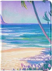 [Amooorous] Purple Summer Beach in Hawaii Leather decorative travel wallet womens passport holder Travel Documents Organizer Protector Travel Passport Wallet Lightweight, Purple summer beach in Hawaii, 1 size