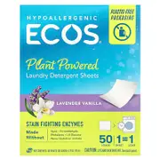 Earth Friendly Products, ECOS®, Plant Powered Laundry Detergent Sheets, Lavender Vanilla, 50 Sheets