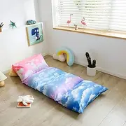 Mengersi Pillow Bed Floor Lounger Cover for Kids, Floor Pillow Case Bed Cover, Rainbow Kids Cot for Nap, TV Time, Reading,Requires 5 Pillows (Pillows Not Included),Queen, Pink and Skyblue