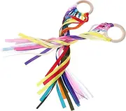 Milisten 2Pcs Rainbow Ribbon Hand Kite Creative Sensory for Streamers with Bells for Physical Exercise Rhythmic Gymnastics Dance Party Decorations