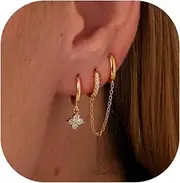 [WAINIS] Cartilage Stud Earrings Set for Women 14k Gold Plated Hypoallergenic Earring Small Multiple Piercing Hoop Earrings Jewelry