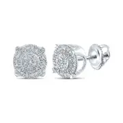 Macey Worldwide Jewelry 10K White Gold Diamond Fine Cluster Earrings 1/8 CT