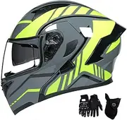 Flip Up Front Motorcycle Helmet,Motorcycle Modular Helmet with Double Visor,Lightweight Full Face Motorbike Helmet,DOT/ECE Approved Helmets for Adults Men Women