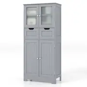Giantex Floor Storage Cabinet Tall Bathroom Cabinet w/4 Doors & 2 Drawers Storage Organizer Cupboard Grey