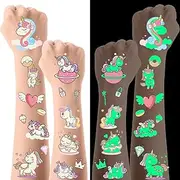 Viiotu 20 Sheets Luminous Temporary Tattoos Kids, Unicorn & Dino Themes Glow Temporary Tattoos Stickers for Girls Boys, Glow Party Supplies Gifts (Unicorn)