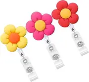 SEWACC 3Pcs Flower Shaped Portable Badge Clips Multi Function Id Card Holders for Nurses Students Retractable Design with Alligator Clip for Work Events and Trade Shows