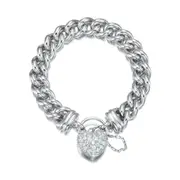 925 Sterling Silver Plated 12mm Euro Curb Chain Bracelet Featuring a Simulated Diamond Locket - USA Made