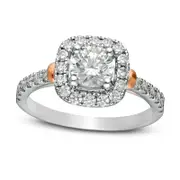 1.5 CT. T.W. Natural Diamond Cushion Frame Engagement Ring in Solid 14K Two-Tone Gold