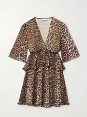[GANNI] GANNI - + Net Sustain Pleated Leopard-print Recycled-georgette Mini Dress - Leopard print - EU 36 EU 36 Animal print