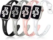Getino Compatible for Apple Watch Band 40mm 38mm 41mm 42m 44mm 45mm 49mm, Stylish Durable Soft Silicone Slim Sport Wristband Replacement Bands iWatch SE Ultra Series 9 8 7 6 5 4 3 2 1 Women Men 4 Pack